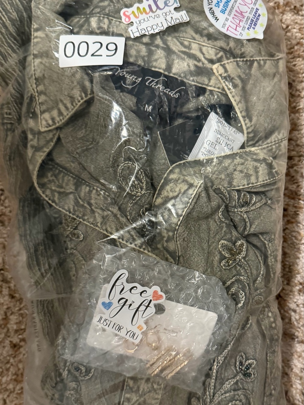 Young Threads Olive 3/4 Sleeve Embroidered Dress, Size Medium. New With Tags. - Picture 16 of 16